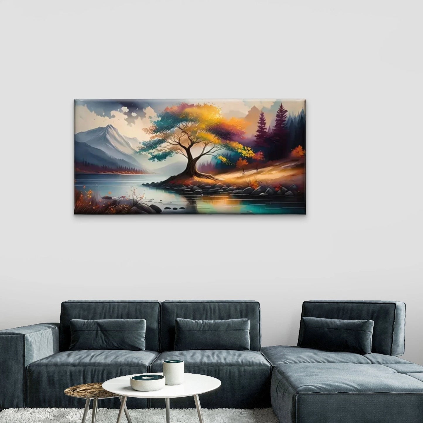 Lake Trees Mountains Clouds Wall Art Canvas Office Home Room Framed 120x60cm