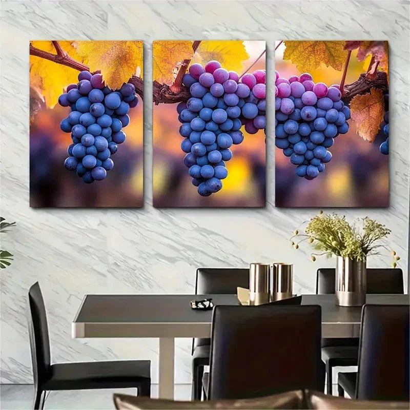 3pcs Grape Vineyard Harvest SD Wall Art Set Canvas Framed 50x70cm - High Quality Print 100% Australian Made Wall Canvas Ready to Hang