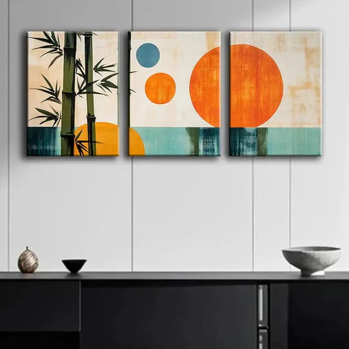 3pcs Abstract Painting of Bamboo Colorful Perfect Wall Art Set Canvas Unframed - High Quality Print 100% Australian Made Wall Canvas - Bella Home Decor
