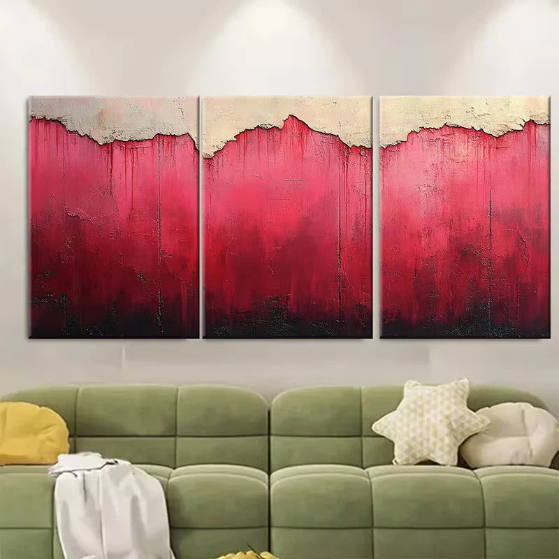 3pcs Mysterious Abstract Red Pink Texture Metal Print Ready to Hang Art