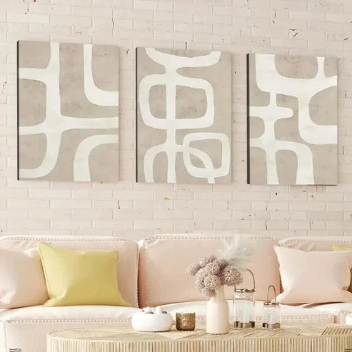 3pcs Abstract Geometric Beige Brown White Line Wall Art Canvas Unframed - High Quality Print 100% Australian Made Wall Canvas - Bella Home Decor