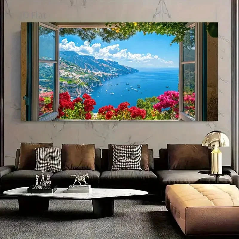 Seaside Serenity Modern Murals Wall Art Canvas Office Home Room Framed 120x60cm
