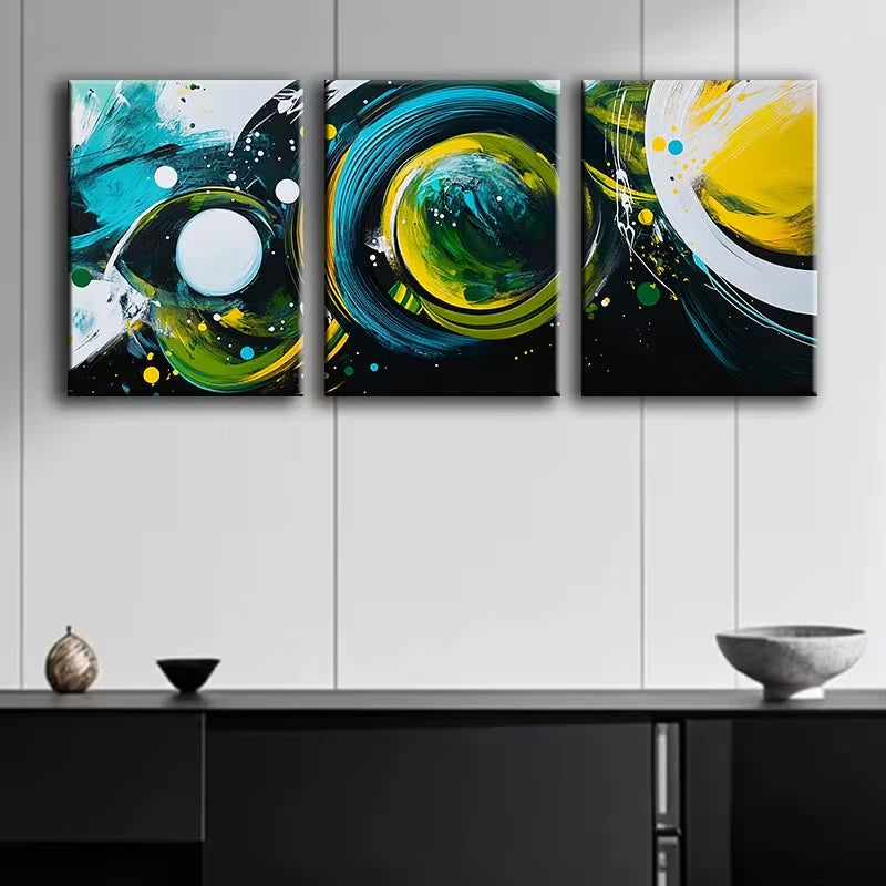 3pcs Green Bubble Abstract Metal Print Ready to Hang Art