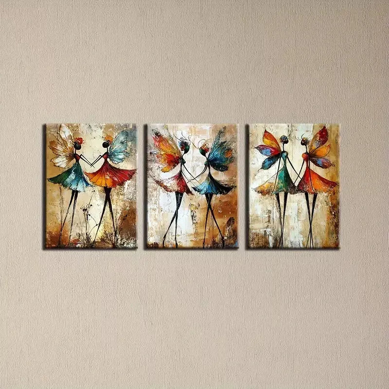 3pcs Charming Vintage Abstract Confident Dancer Wall Art Set Canvas Framed 50x70cm - High Quality Print 100% Australian Made Wall Canvas Ready to Hang