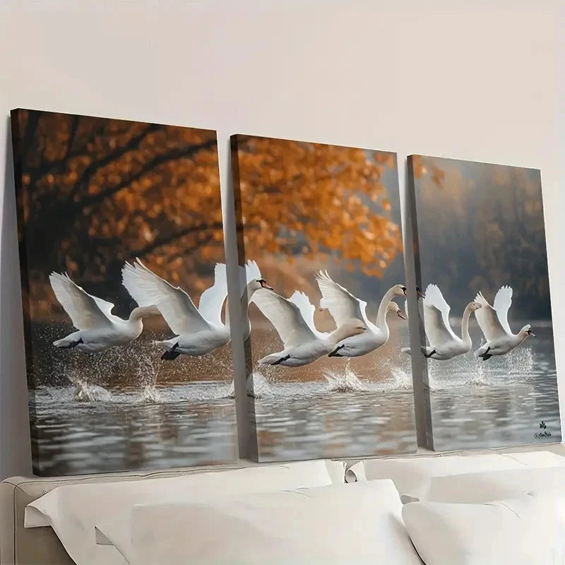 3pcs Nordic Wildlife Elegant White Swan ER Wall Art Set Canvas Framed 60x90cm - High Quality Print 100% Australian Made Wall Canvas Ready to Hang