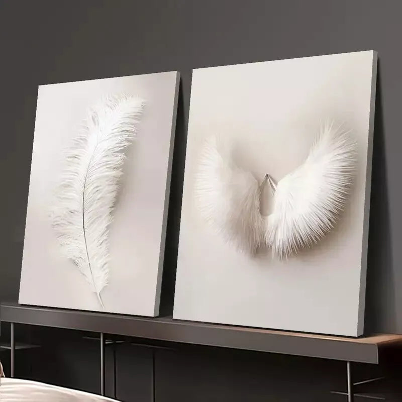 2pcs Decorative Painting, White Wings Canvas Framed 50x75cm - High Quality Print 100% Australian Made Wall Canvas Ready to Hang - Bella Home Decor