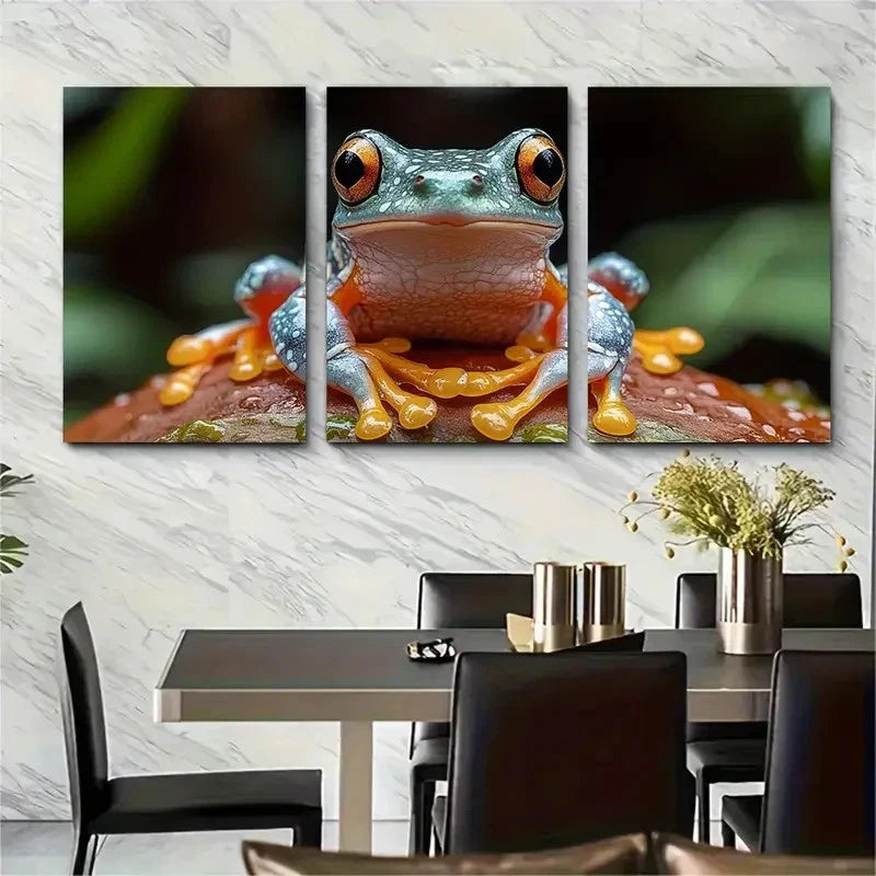 3pcs Tree Frog Art of Animals T Wall Art Set Canvas Framed 60x90cm - High Quality Print 100% Australian Made Wall Canvas Ready to Hang - Bella Home Decor