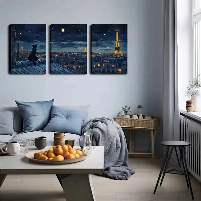 3pcs Eiffel Tower & Starry Night Décor Perfect Wall Art Set Canvas Framed 60x90cm - High Quality Print 100% Australian Made Wall Canvas Ready to Hang - Bella Home Decor