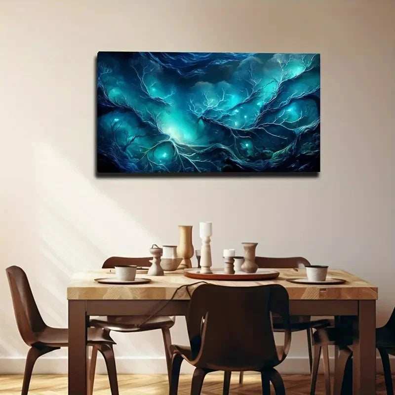 Artistic Flair Abstract Blue Wall Art Canvas Office Home Room Framed 120x60cm
