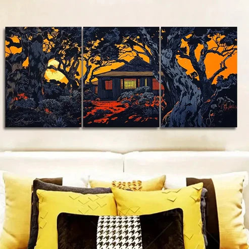 3pcs Vibrant Orange, Black & White Landscape Wall Art Set Canvas Unframed - High Quality Print 100% Australian Made Wall Canvas