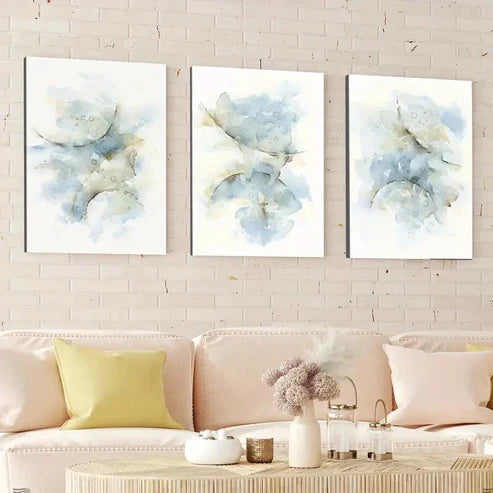3pcs Abstract Blue Gray Brush Strokes White Wall Art Canvas Unframed - High Quality Print 100% Australian Made Wall Canvas - Bella Home Decor