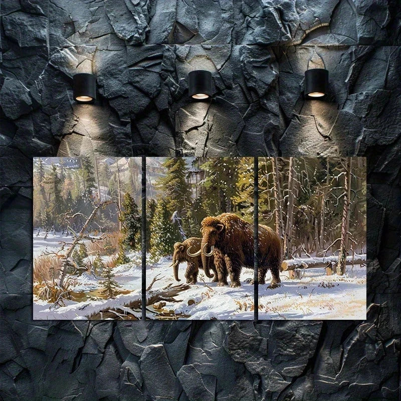 3pcs Rustic Wildlife Scenery Prehistoric Life Metal Print Ready to Hang Art
