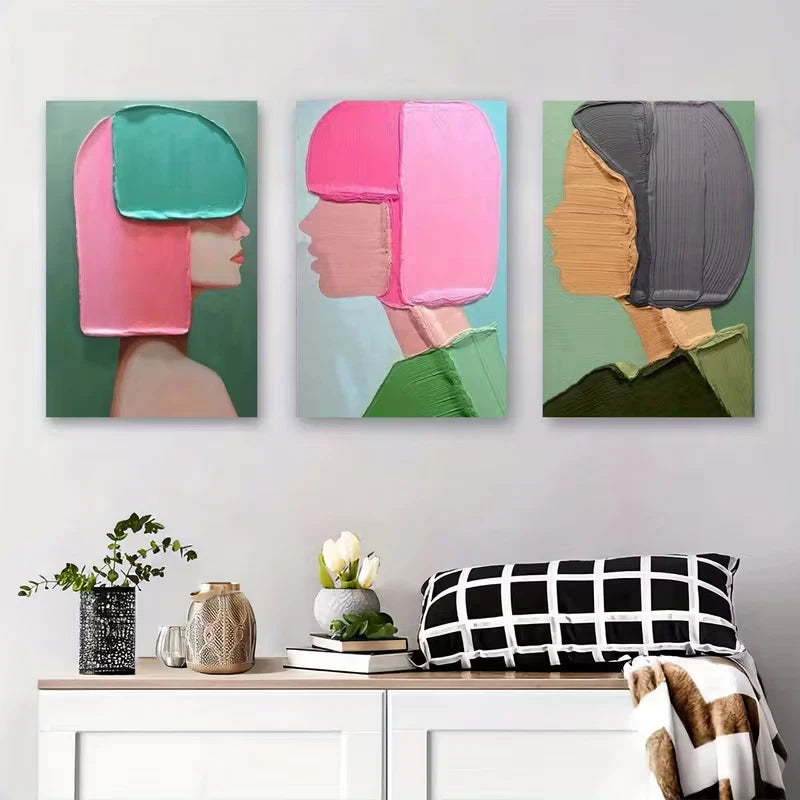 3pcs Colorful Abstract Portrait Metal Print Ready to Hang Art