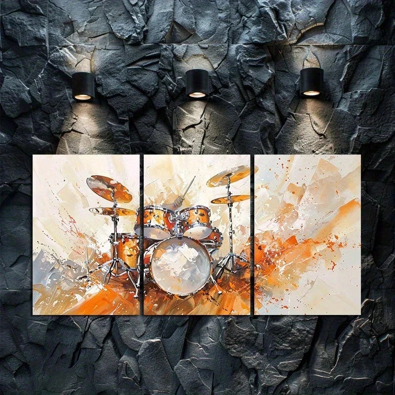 3pcs Dynamic Drum Set Abstract Music Themed Metal Print Ready to Hang Art