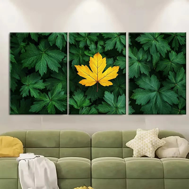 3pcs Golden Maple Leaf Metal Print Ready to Hang Art