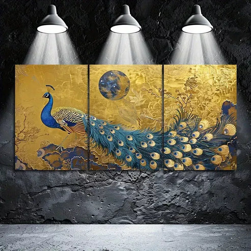 3pcs Peacock & Moon Art Canvas Unframed - High Quality Print 100% Australian Made Wall Canvas