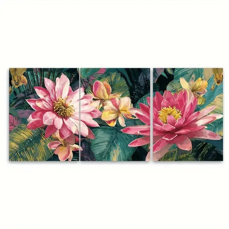 3pcs Pink Florals painting Nature Illustration Wall Art Set Canvas Framed 40x60cm - High Quality Print 100% Australian Made Wall Canvas Ready to Hang