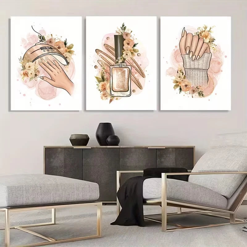 3pcs Salon Floral Decorations Wall Art Set Canvas Framed 50x70cm - High Quality Print 100% Australian Made Wall Canvas Ready to Hang
