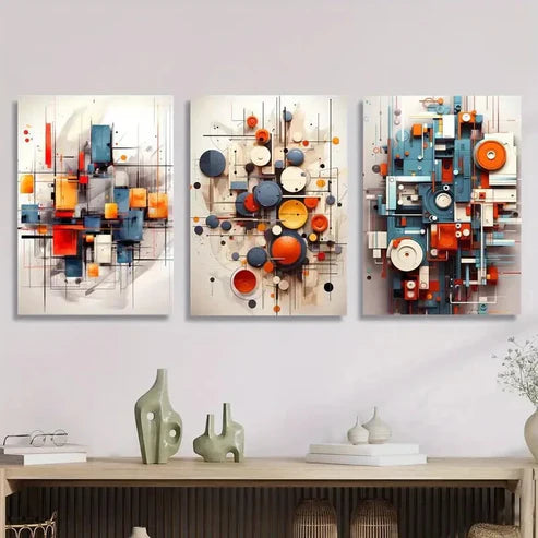3pcs Circles and Shapes Abstract Three Dimension Wall Art Canvas Unframed - High Quality Print 100% Australian Made Wall Canvas - Bella Home Decor