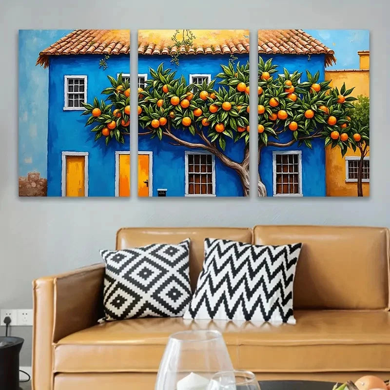 3pcs Vibrant Orange Tree Wall Art Set Canvas Framed 40x60cm - High Quality Print 100% Australian Made Wall Canvas Ready to Hang