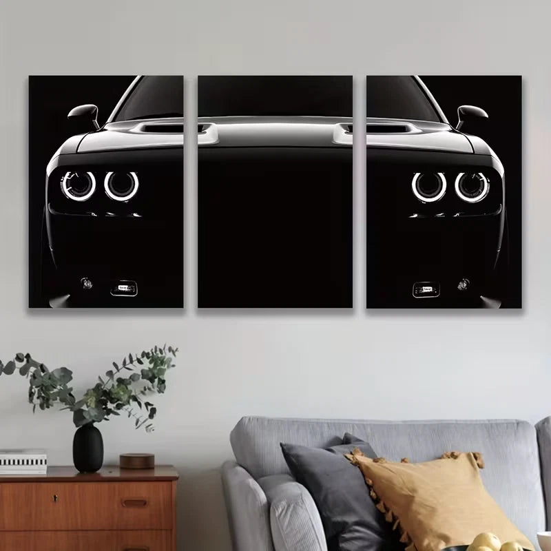 3pcs Black And White Car Photograph Metal Print Ready to Hang Art