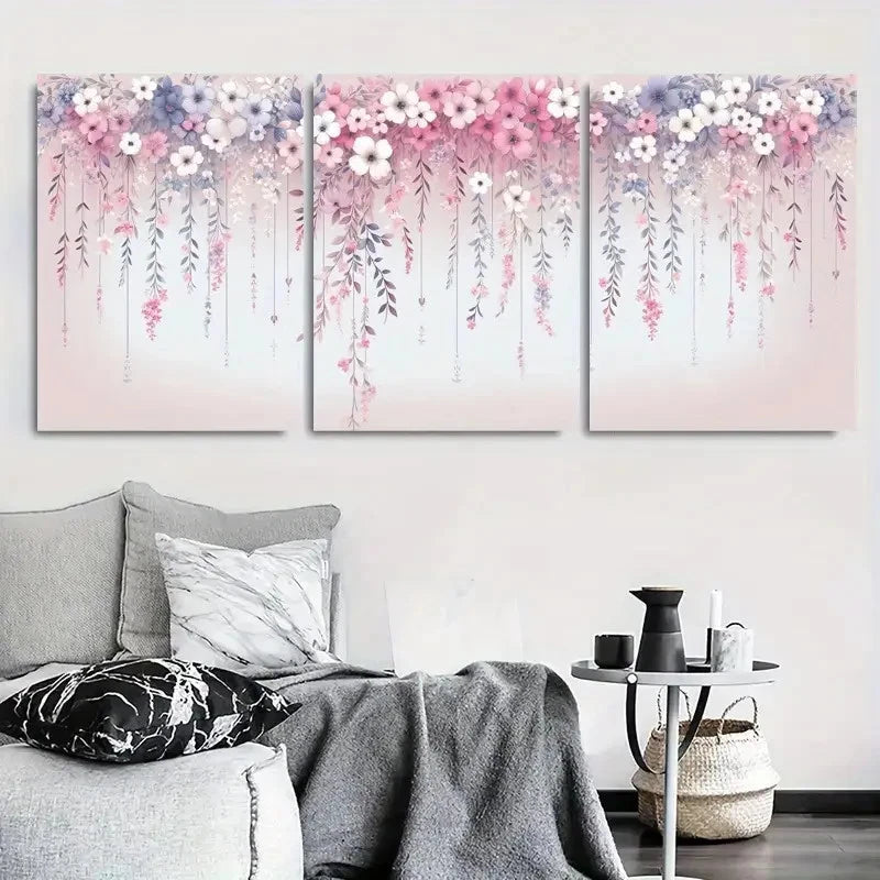 3pcs Blooming Flower Chandelier Illustration Wall Art Set Canvas Framed 60x90cm - High Quality Print 100% Australian Made Wall Canvas Ready to Hang - Bella Home Decor
