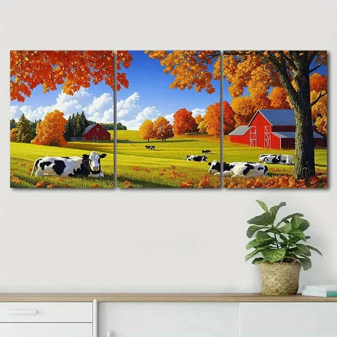 3pcs Autumn Scenery Beautiful Farm Perfect Wall Art Canvas Unframed - High Quality Print 100% Australian Made Wall Canvas - Bella Home Decor