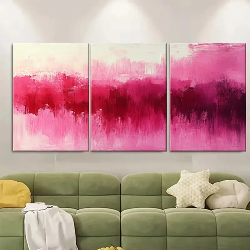 3pcs Vibrant Pink Magenta Abstract Metal Print Ready to Hang Art