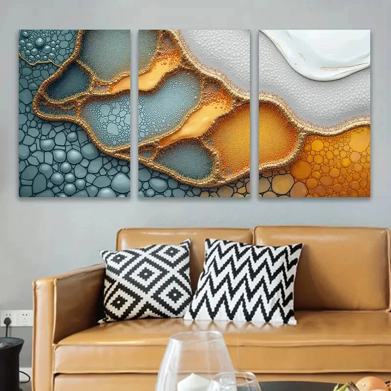 3pcs Abstract Geometric Blue Orange And White Wall Art Set Canvas Framed 40x60cm - High Quality Print 100% Australian Made Wall Canvas Ready to Hang - Bella Home Decor