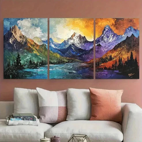 3pcs Surreal Mountains Nature Abstract Landscape Wall Art Set Canvas Unframed - High Quality Print 100% Australian Made Wall Canvas