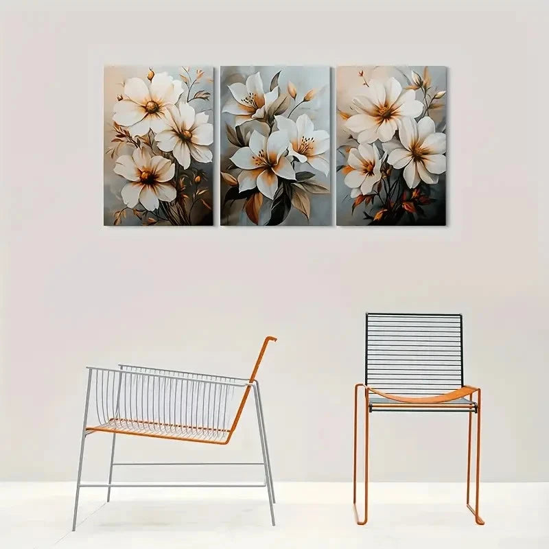 3pcs Abstract Floral Golden Buds Wall Art Set Canvas Framed 60x90cm - High Quality Print 100% Australian Made Wall Canvas Ready to Hang