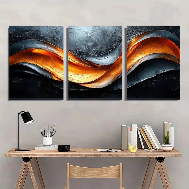 3pcs Oil Painting Style Black Silvery Texture Wall Art Set Canvas Framed 60x90cm - High Quality Print 100% Australian Made Wall Canvas Ready to Hang
