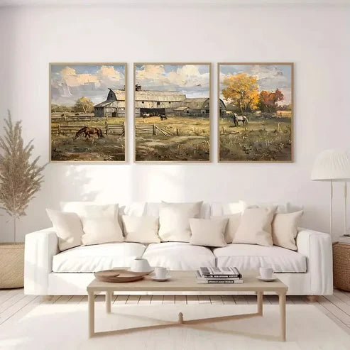 3pcs Rustic Farmhouse Landscape Art Canvas Unframed - High Quality Print 100% Australian Made Wall Canvas
