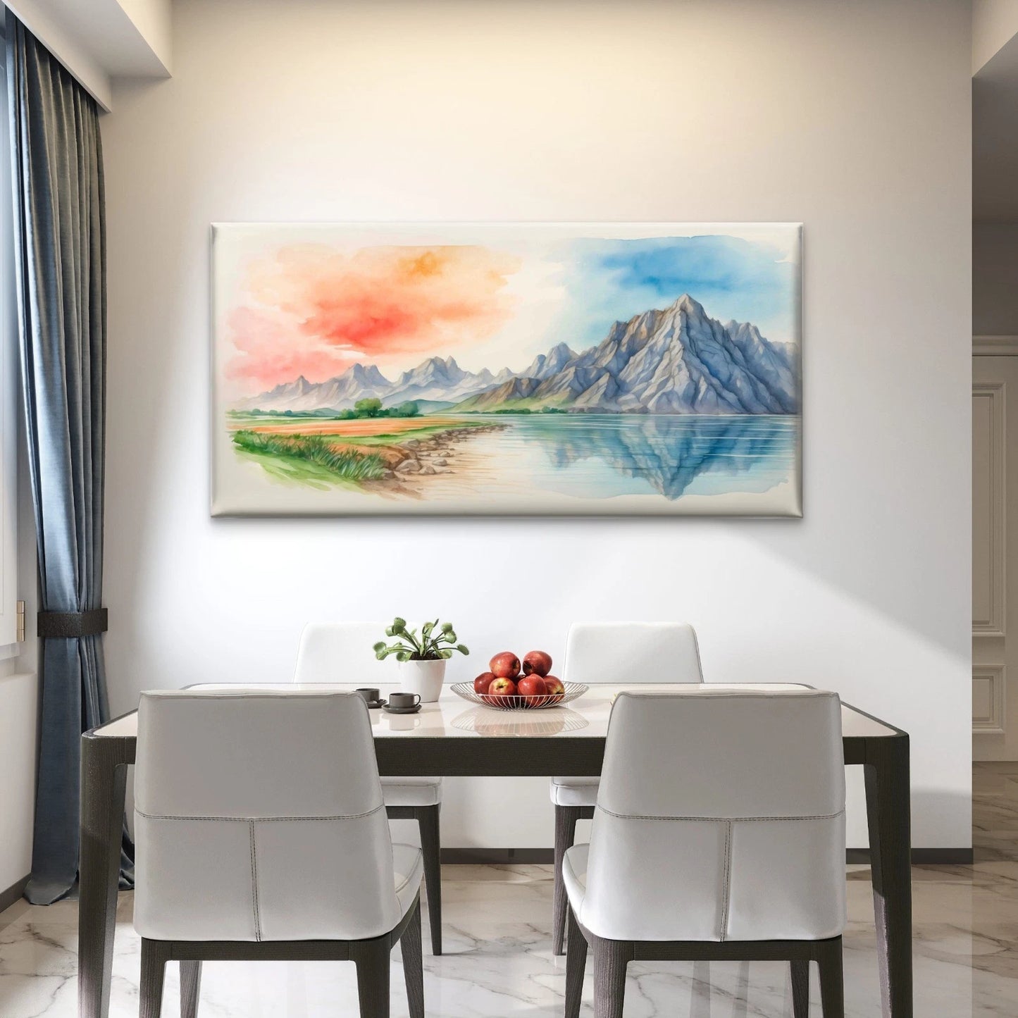 Watercolor Natural Landscapes Wall Art Canvas Office Home Room Framed 120x60cm