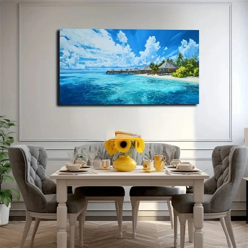 Vibrant Beach Scene Wall Art Canvas Office Home Room Framed 120x60cm
