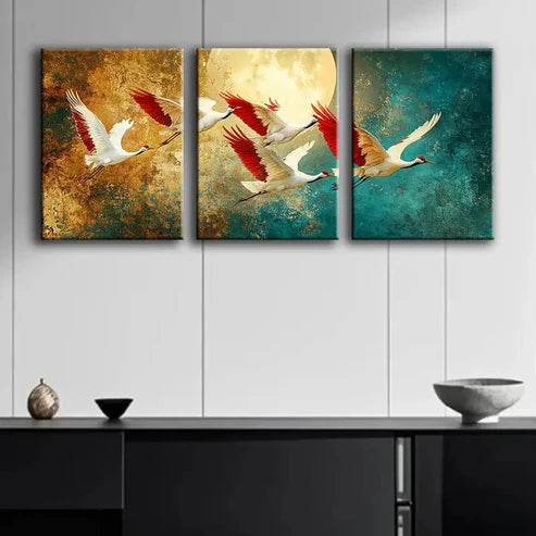 3pcs White Herons in Flight Colorful Perfect Wall Art Set Canvas Unframed - High Quality Print 100% Australian Made Wall Canvas