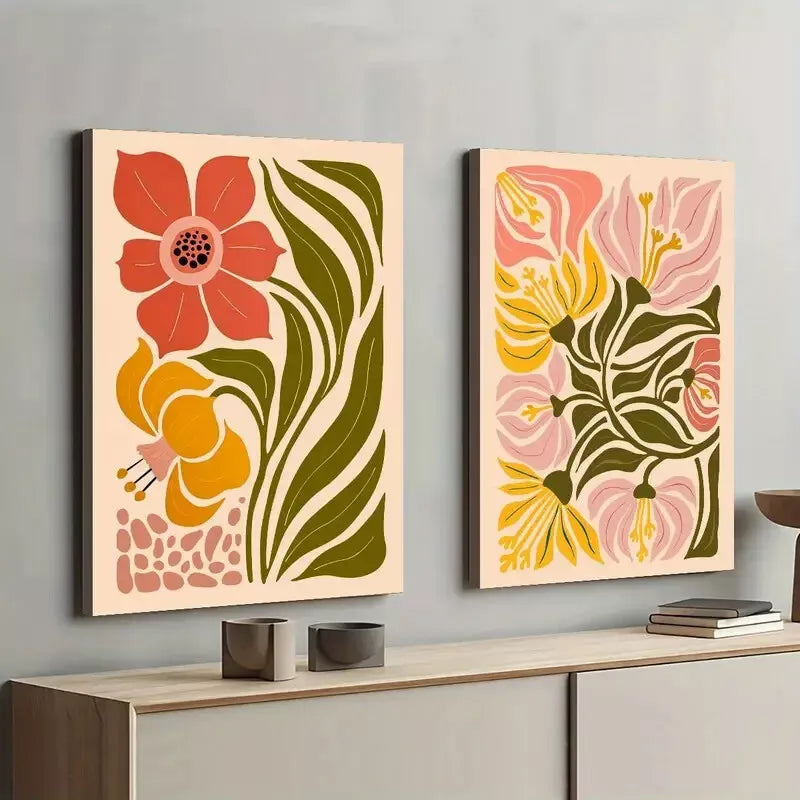 2pcs Vintage Flower Botanical Modern Design Framed 50x75cm - High Quality Print 100% Australian Made Wall Canvas Ready to Hang - Bella Home Decor