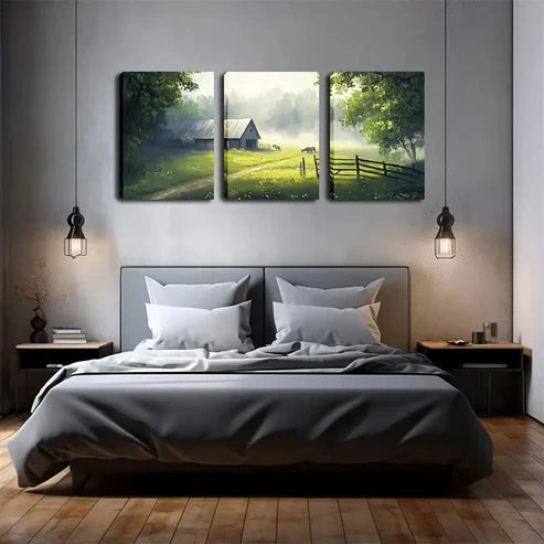 3pcs House Deep In The Foggy Forest Perfect Wall Art Canvas Unframed - High Quality Print 100% Australian Made Wall Canvas
