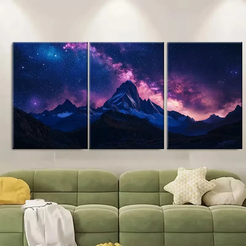 3pcs Celestial Mountain Starry Night Sky Metal Print Ready to Hang Art
