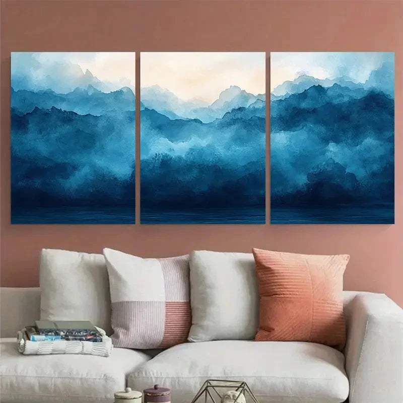 3pcs Teal Abstract Watercolor Brushstroke Design Wall Art Set Canvas Framed 40x60cm - High Quality Print 100% Australian Made Wall Canvas Ready to Hang