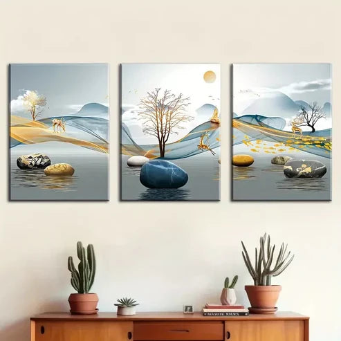 3pcs Simple elk light abstract geometric Wall Art Canvas Unframed - High Quality Print 100% Australian Made Wall Canvas