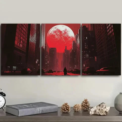 3pcs The Moon Over the City Wall Art Set Canvas Unframed - High Quality Print 100% Australian Made Wall Canvas