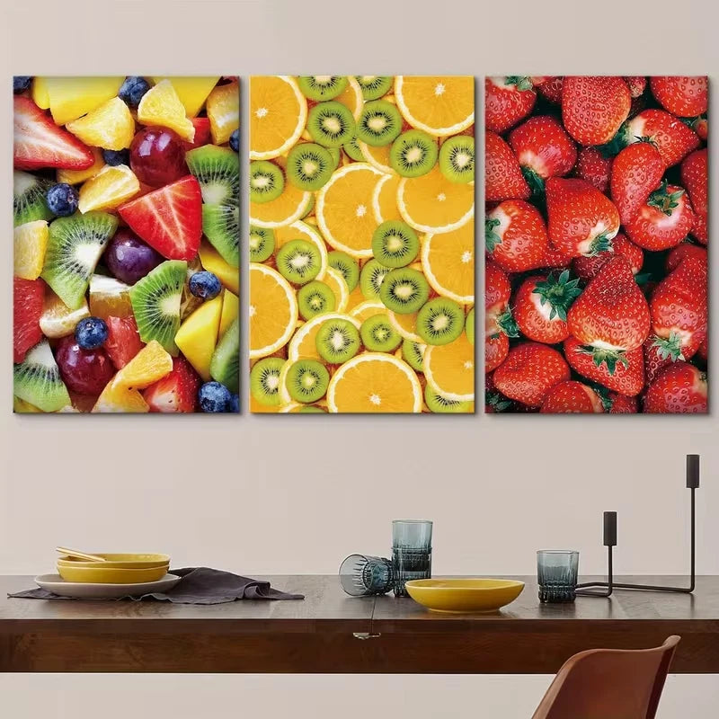 3pcs Realistic Fruit Strawberry & Orange Metal Print Ready to Hang Art