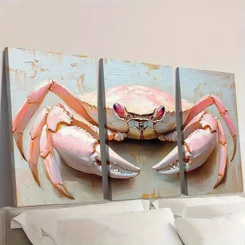 3pcs Crab Animal Painting Beige Pink EI Wall Art Set Canvas Unframed - High Quality Print 100% Australian Made Wall Canvas - Bella Home Decor