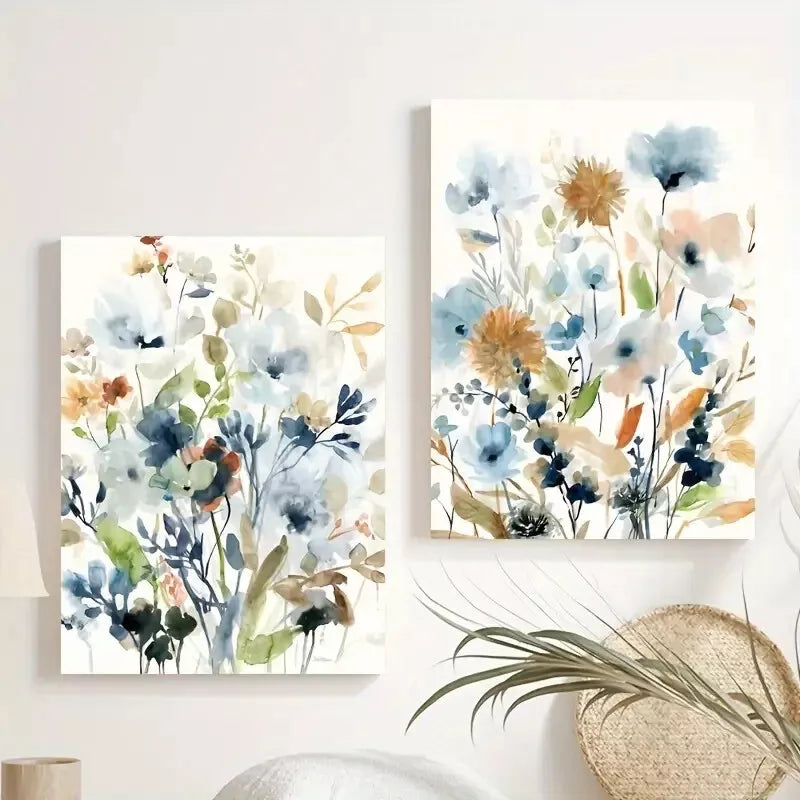 2pcs Set, Watercolor Floral Botanical Framed 50x75cm - High Quality Print 100% Australian Made Wall Canvas Ready to Hang - Bella Home Decor