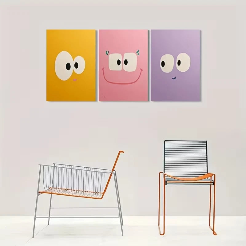 3pcs Colorful Cartoon Smiley Metal Print Ready to Hang Art