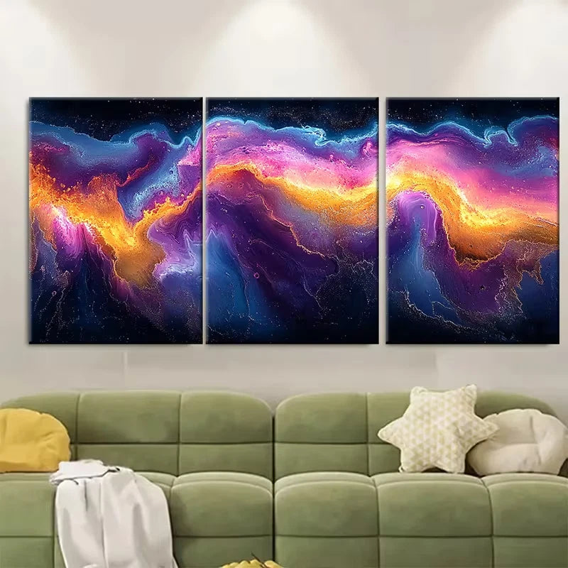 3pcs Vibrant Abstract Volcanic Metal Print Ready to Hang Art