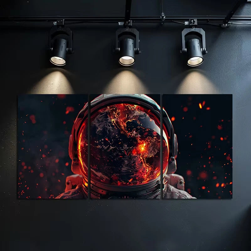 3pcs Astronaut Helmet with Earth View Wall Art Set Canvas Framed 60x90cm - High Quality Print 100% Australian Made Wall Canvas Ready to Hang - Bella Home Decor