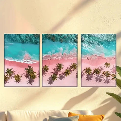 3pcs Palm Trees & Ocean Waves Wall Art Canvas Unframed - High Quality Print 100% Australian Made Wall Canvas