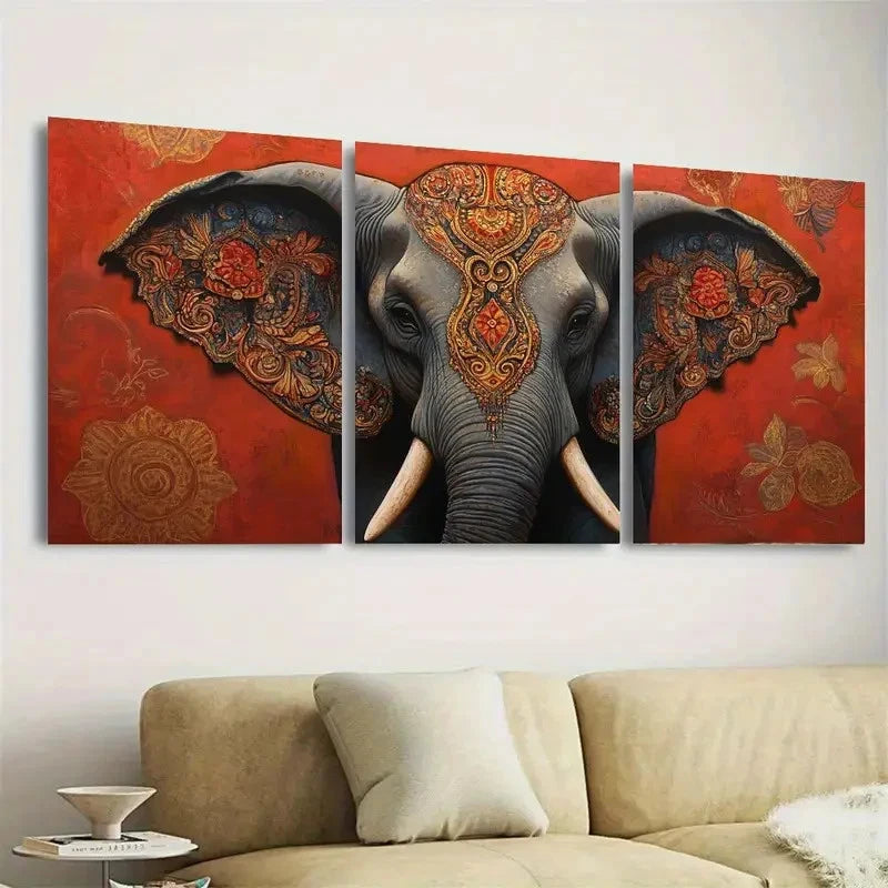 3pcs Majestic Elephant Wall Art Set Canvas Framed 50x70cm - High Quality Print 100% Australian Made Wall Canvas Ready to Hang